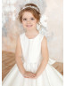 Ivory Satin Simple Keyhole Back Flower Girl Dress